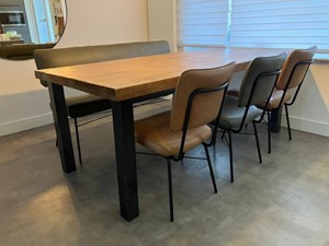 SHOPX HUISCOLLECTIE Set van 3 leren eetkamerstoelen en een leren eetkamerbank - twee kleuren leer - Echt leer, Industrieel, ontdek de vele Leersoorten en Kleuren bij ShopX