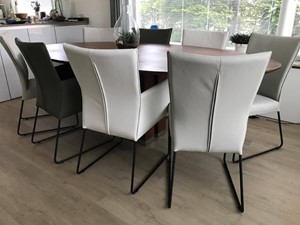 SHOPX HUISCOLLECTIE Set van 8 leren eetkamerstoelen - met designpoot - zwart leer - Echt leer, Industrieel, ontdek de vele Leersoorten en Kleuren bij ShopX