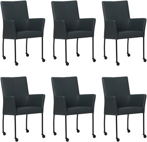 SHOPX HUISCOLLECTIE Set van 6 Donkerblauwe leren moderne eetkamerstoelen Comfort - Hermes Leer Ocean Blue (donkerblauw leer)