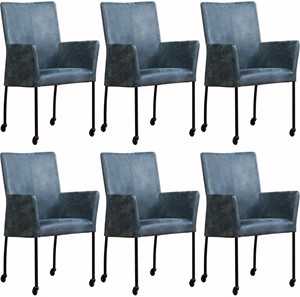 SHOPX HUISCOLLECTIE Set van 6 Leren eetkamerstoelen Comfort - met wieltjes en armleuning - Echt leer, Modern, Comfortabel en kies uit meer dan 150+ kleuren - Ontdek de Vele Leersoorten en Kleuren bij ShopX