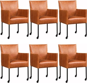 SHOPX HUISCOLLECTIE Set van 6 Leren eetkamerstoelen Desire - met wieltjes - Echt leer, Modern, Comfortabel en kies uit meer dan 150+ kleuren - Ontdek de Vele Leersoorten en Kleuren bij ShopX