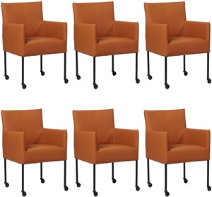 SHOPX HUISCOLLECTIE Set van 6 Cognac leren moderne kuipstoel Desire - poot rond zwart met wiel - Hermes Leer Cognac (cognac leer)
