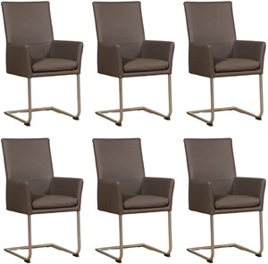 SHOPX HUISCOLLECTIE Set van 6 Leren eetkamerstoelen Rumor - met armleuning en sledepoot rond - Echt leer, Industrieel, Comfortabel en kies uit meer dan 150+ kleuren - Ontdek de Vele Leersoorten en Kleuren bij ShopX