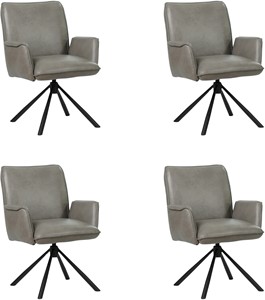 SHOPX HUISCOLLECTIE Set van 4 Grijze leren industriële draaibare eetkamerstoelen Elite - Granada leer Steel (grijs leer)