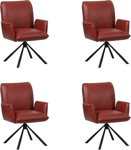 SHOPX HUISCOLLECTIE Set van 4 Rode leren industriële draaibare eetkamerstoelen Elite - Granada leer Rouge (rood leer)