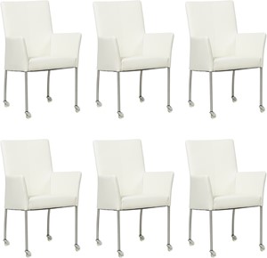 SHOPX HUISCOLLECTIE Set van 6 Gebroken witte leren moderne eetkamerstoelen Comfort - Toledo Leer Bianco (gebroken wit leer)
