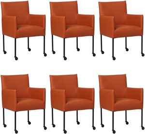 SHOPX HUISCOLLECTIE Set van 6 Cognac leren moderne kuipstoel Desire - poot rond zwart met wiel - Toledo Leer Cotto (cognac leer)