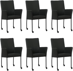 SHOPX HUISCOLLECTIE Set van 6 Zwarte leren moderne eetkamerstoelen Comfort - Toledo Leer Nero (zwart leer)