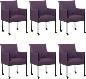 SHOPX HUISCOLLECTIE Set van 6 Paarse leren moderne kuipstoel More - poot rond zwart met wiel - Toledo Leer Aubergine (paars leer)