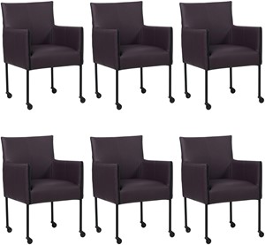 SHOPX HUISCOLLECTIE Set van 6 Donkerpaarse leren moderne kuipstoel More - poot rond zwart met wiel - Toledo Leer Merlin (donkerpaars leer)