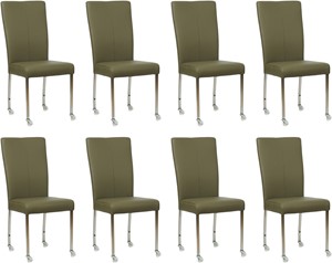 SHOPX HUISCOLLECTIE Set van 8 Olijfgroene leren moderne eetkamerstoelen Deal - poot vierkant rvs met wiel - Toledo Leer Olive (olijfgroen leer)