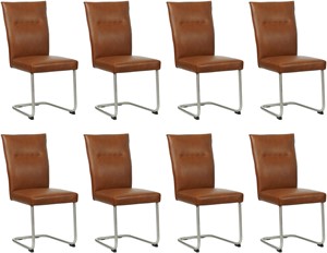 SHOPX HUISCOLLECTIE Set van 8 Cognac leren Retro - poot rond rvs - Granada leer Savannah (cognac leer)