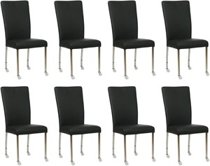 SHOPX HUISCOLLECTIE Set van 8 Zwarte leren moderne eetkamerstoelen Deal - poot vierkant rvs met wiel - Toledo Leer Nero (zwart leer)