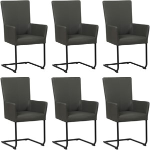 SHOPX HUISCOLLECTIE Set van 6 Donkergrijze leren industriële eetkamerstoelen Dry - poot rond zwart - Toledo Leer Antracite (donkergrijs leer)