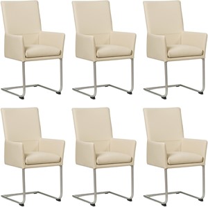SHOPX HUISCOLLECTIE Set van 6 Crème leren industriële eetkamerstoelen Rumor - poot rond rvs - Toledo Leer Betulla (crème leer)