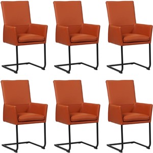 SHOPX HUISCOLLECTIE Set van 6 Cognac leren industriële eetkamerstoelen Rumor - poot rond zwart - Toledo Leer Cotto (cognac leer)