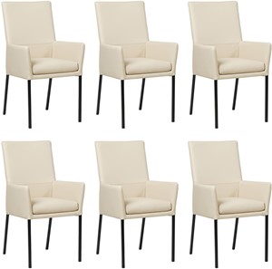 SHOPX HUISCOLLECTIE Set van 6 Crème leren moderne eetkamerstoelen Royal - poot vierkant zwart - Toledo Leer Betulla (crème leer)