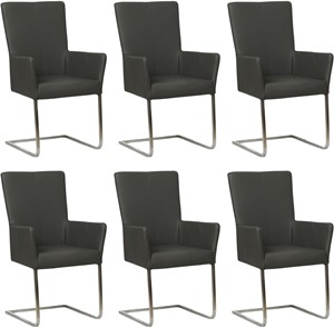 SHOPX HUISCOLLECTIE Set van 6 Donkergrijze leren industriële eetkamerstoelen Dare - poot vierkant rvs - Toledo Leer Antracite (donkergrijs leer)
