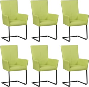 SHOPX HUISCOLLECTIE Set van 6 Felgroene leren industriële eetkamerstoelen Dare - poot vierkant zwart - Toledo Leer Lime (felgroen leer)