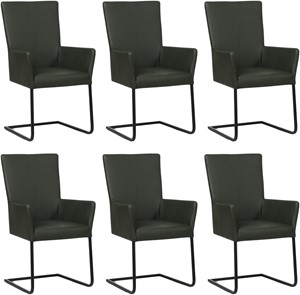 SHOPX HUISCOLLECTIE Set van 6 Donkergroene leren industriële eetkamerstoelen Dare - poot vierkant zwart - Toledo Leer Verde (donkergroen leer)