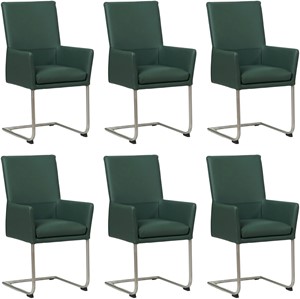 SHOPX HUISCOLLECTIE Set van 6 Groene leren industriële eetkamerstoelen Rumor - poot rond rvs - Toledo Leer Forrest (groen leer)