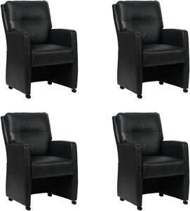SHOPX HUISCOLLECTIE Zwarte leren landelijke eetkamerfauteuil Sharp - Granada leer Black (zwart leer)