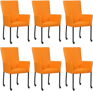 SHOPX HUISCOLLECTIE Set van 6 Feloranje leren moderne eetkamerstoelen Deal - met armleuning poot vierkant zwart met wiel - Hermes Leer Arancio (feloranje leer)