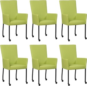SHOPX HUISCOLLECTIE Set van 6 Felgroene leren moderne eetkamerstoelen Deal - met armleuning poot vierkant zwart met wiel - Hermes Leer Lime (felgroen leer)