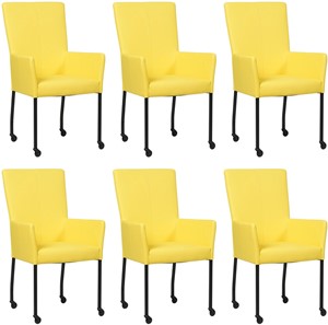 SHOPX HUISCOLLECTIE Set van 6 Felgele leren moderne eetkamerstoelen Deal - met armleuning poot vierkant zwart met wiel - Hermes Leer Yellow (felgeel leer)