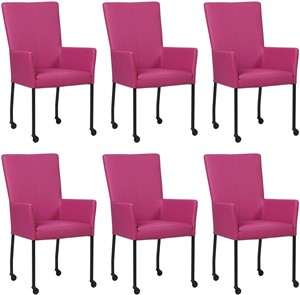 SHOPX HUISCOLLECTIE Set van 6 Felpaarse leren moderne eetkamerstoelen Deal - met armleuning poot vierkant zwart met wiel - Hermes Leer Purple (felpaars leer)