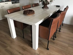 SHOPX HUISCOLLECTIE Set van 6 leren kuip eetkamerstoelen - met wieltjes - cognac kleur leer - Echt leer, Modern, ontdek de vele Leersoorten en Kleuren bij ShopX