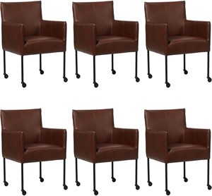 SHOPX HUISCOLLECTIE Set van 6 Cognac leren moderne kuipstoel Desire - poot rond zwart met wiel - Granada leer Cognac (cognac leer)