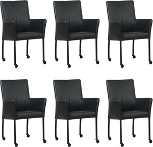 SHOPX HUISCOLLECTIE Zwarte leren moderne eetkamerstoel Comfort - Granada leer Black (zwart leer)