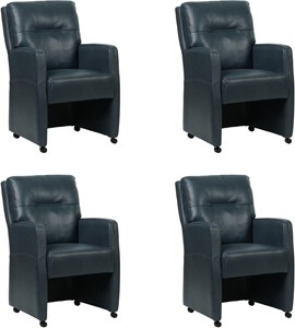 SHOPX HUISCOLLECTIE Set van 4 Blauwe leren landelijke eetkamerfauteuils Sharp - Granada leer Blue (blauw leer)