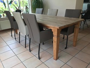 SHOPX HUISCOLLECTIE Set van 6 leren eetkamerstoelen met en zonder wieltjes - bruin leer - Echt leer, Modern, ontdek de vele Leersoorten en Kleuren bij ShopX