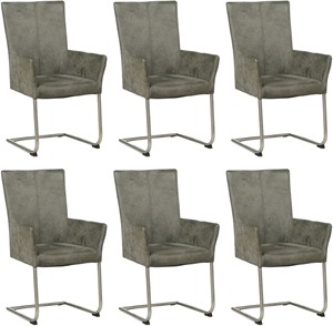 SHOPX HUISCOLLECTIE Set van 6 Donkergrijze leren industriële eetkamerstoelen Dry - poot rond rvs - Kenia Leer Antracite (donkergrijs leer)