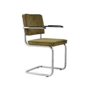 Zuiver Ridge Rib Eetkamerstoelen met armleuning Groen - Set van 2