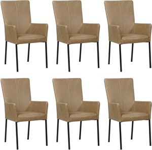 SHOPX HUISCOLLECTIE Set van 6 Taupe leren moderne eetkamerstoelen Daily - poot vierkant zwart - Vintage Leer Taupe (taupe leer)