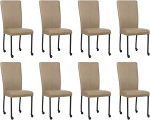 SHOPX HUISCOLLECTIE Set van 8 Taupe leren moderne eetkamerstoelen Deal - poot vierkant zwart met wiel - Granada leer Taupe (taupe leer)