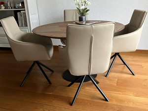 SHOPX HUISCOLLECTIE Set van 4 leren eetkamerstoelen - draaibaar - crème kleur leer - Echt leer, Industrieel, ontdek de vele Leersoorten en Kleuren bij ShopX