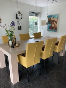 SHOPX HUISCOLLECTIE Set van 6 leren eetkamerstoelen met wieltjes en hoge rug - geel leer - Echt leer, Modern, ontdek de vele Leersoorten en Kleuren bij ShopX