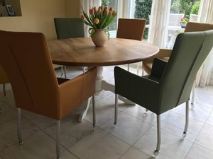 SHOPX HUISCOLLECTIE Set van 6 leren eetkamerstoelen met wieltjes en hoge rug - verschillende kleuren leer - Echt leer, Modern, ontdek de vele Leersoorten en Kleuren bij ShopX