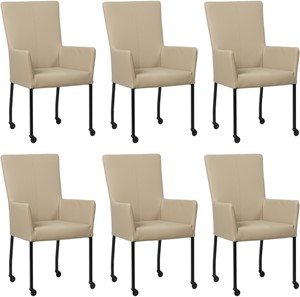 SHOPX HUISCOLLECTIE Set van 6 Taupe leren moderne eetkamerstoelen Deal - met armleuning poot vierkant zwart met wiel - Toledo Leer Mastic (taupe leer)