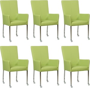 SHOPX HUISCOLLECTIE Set van 6 Felgroene leren moderne eetkamerstoelen Deal - met armleuning poot vierkant rvs met wiel - Toledo Leer Lime (felgroen leer)