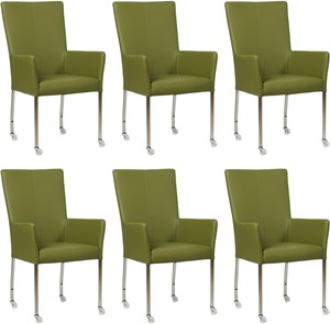 SHOPX HUISCOLLECTIE Set van 6 Groene leren moderne eetkamerstoelen Deal - met armleuning poot vierkant rvs met wiel - Toledo Leer Apple Green (groen leer)