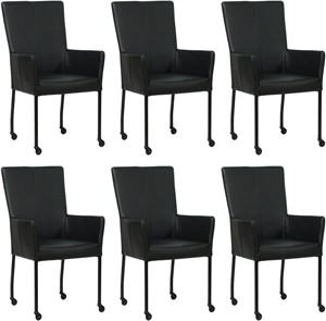 SHOPX HUISCOLLECTIE Set van 6 Zwarte leren moderne eetkamerstoelen Deal - met armleuning poot vierkant zwart met wiel - Toledo Leer Nero (zwart leer)