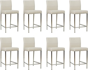 SHOPX HUISCOLLECTIE Set van 8 Crème leren moderne barkrukken Bright - poot vierkant rvs - Toledo leer Misty (crème leer)