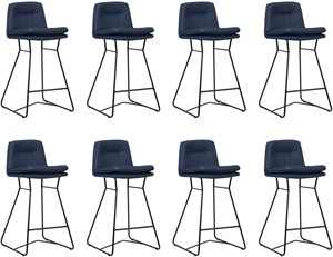 SHOPX HUISCOLLECTIE Set van 8 Blauwe leren industriële barkrukken Candy - staal zwart - Toledo Leer Kobalt (blauw leer)