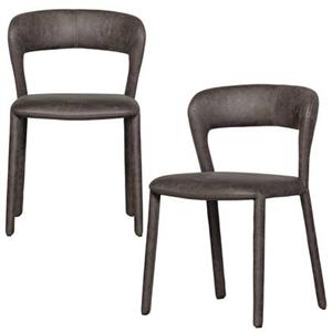 Woood Noble Eetkamerstoelen - Leerlook - Zwart|Grijs - Set van 2