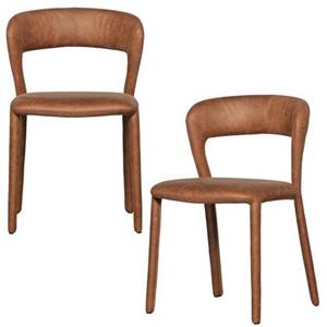 Woood Noble Eetkamerstoelen - Leerlook - Cognac - Set van 2